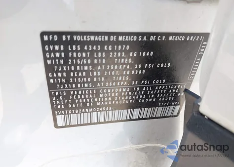 2022 Volkswagen Taos 1.5T Se z USA, uszkodzony, nr VIN 3VVTX7B26NM024549